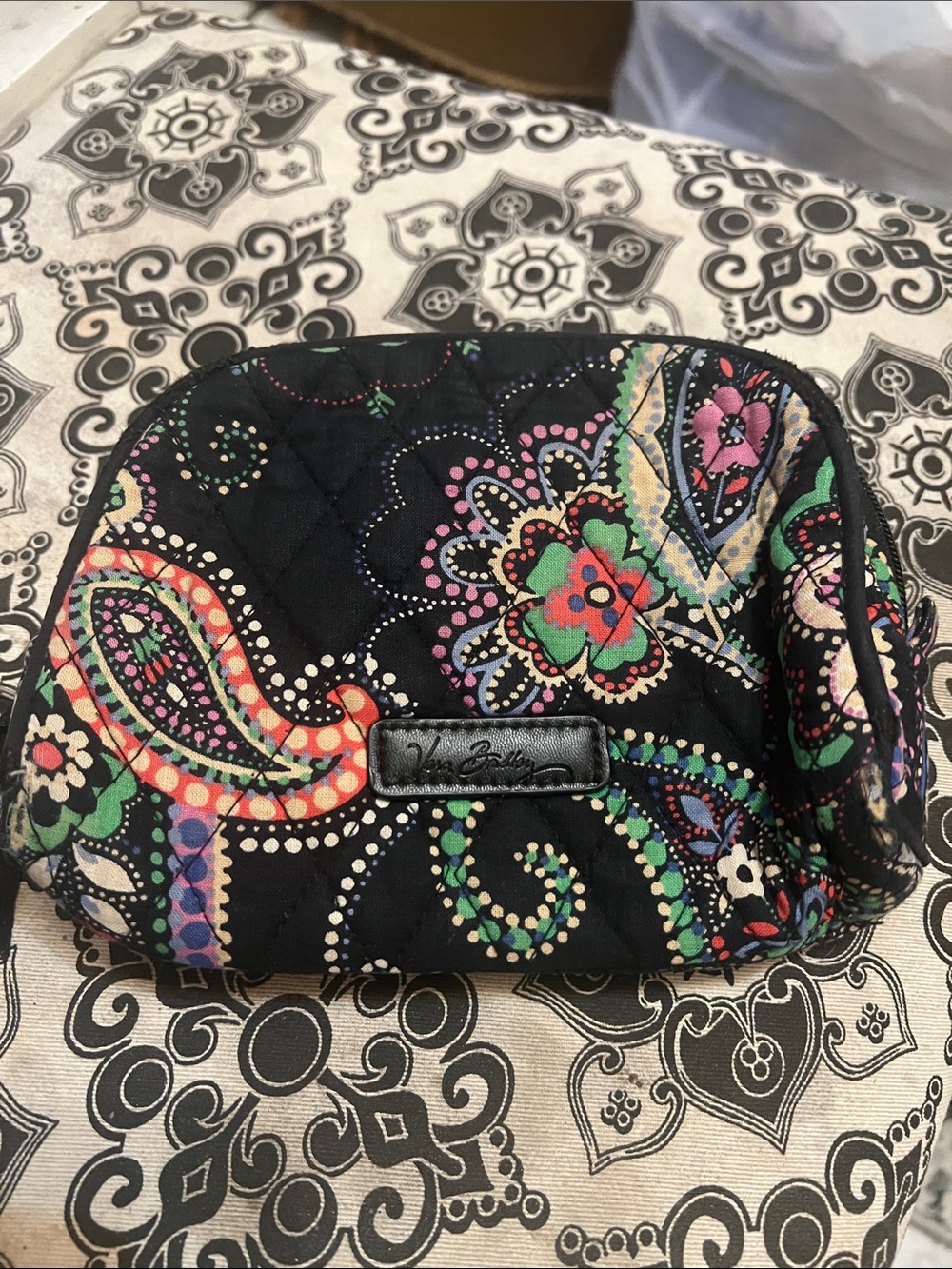 Vera Bradley Black Quilted Paisley Cosmetic Case with Multicolor Print